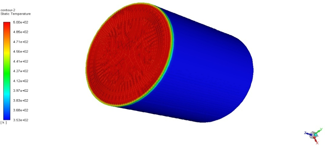 Thermal-front contour for the cylindrical rockbed.