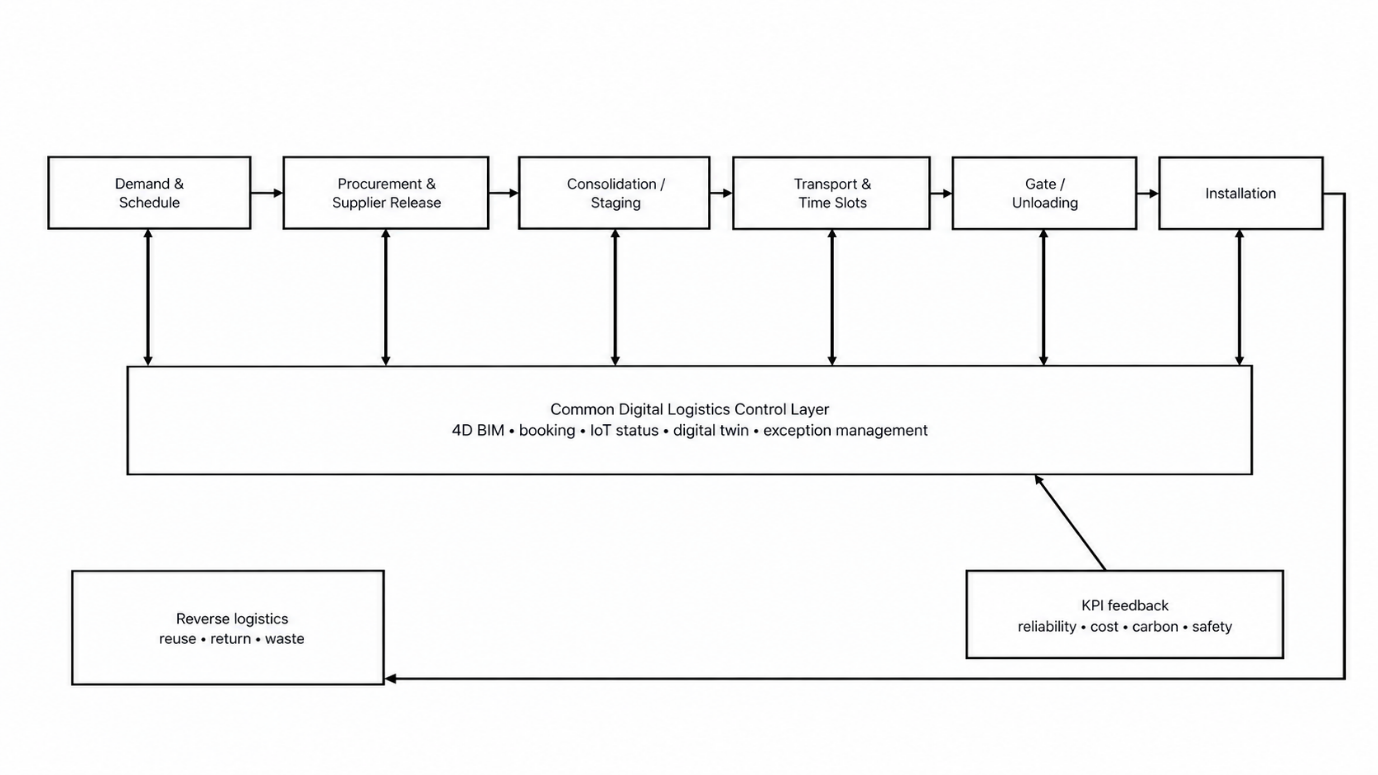 Integrated construction logistics optimization framework. Source: authors’ synthesis of reviewed literature.