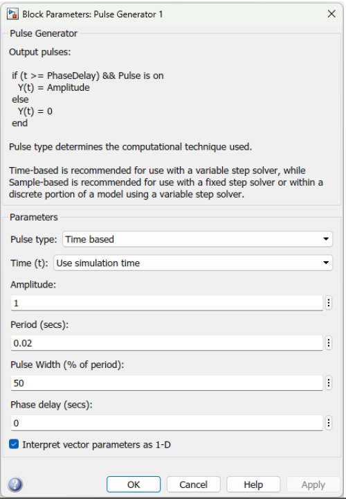 Parameters of Pulse Generator 1.