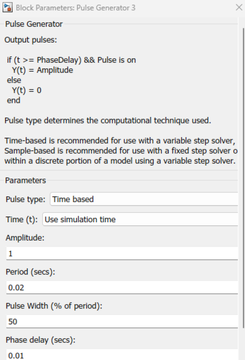 Parameters of Pulse Generator 3.