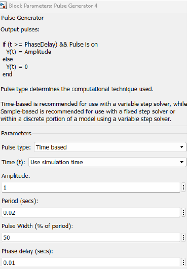 Parameters of Pulse Generator 4.