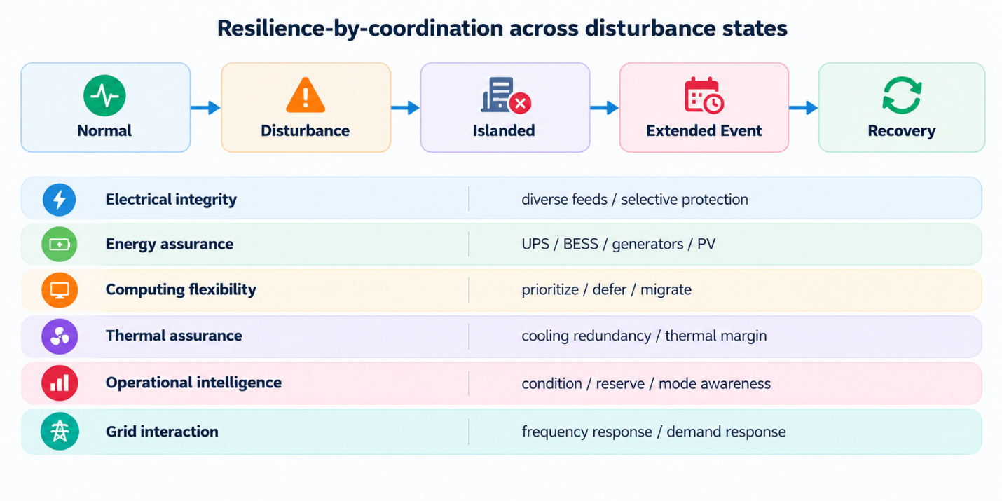 Resilience-by-coordination framework across operating and disturbance states.