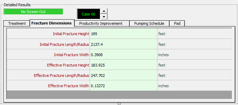 Fracture parameters generated in PROSPER.