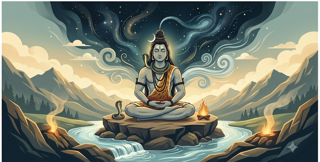 Traditional yogic philosophy: Lord Shiva and the cosmic elements.